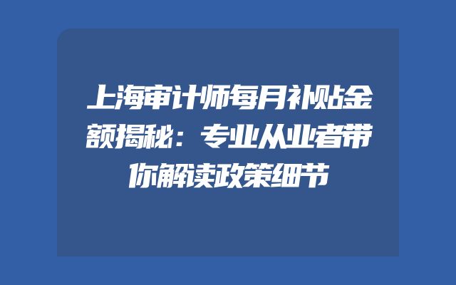 上海审计师每月补贴金额揭秘：专业从业者带你解读政策细节