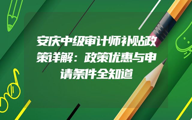 安庆中级审计师补贴政策详解：政策优惠与申请条件全知道