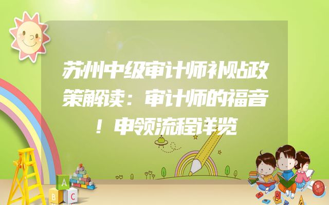 苏州中级审计师补贴政策解读：审计师的福音！申领流程详览