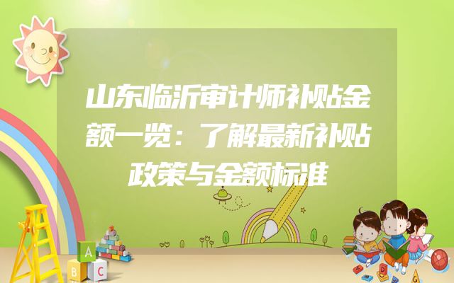 山东临沂审计师补贴金额一览：了解最新补贴政策与金额标准