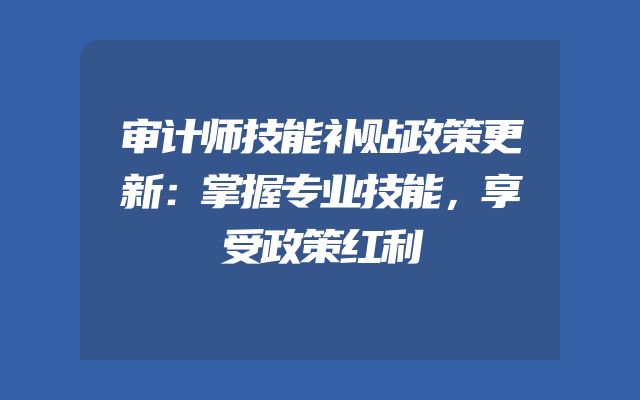 审计师技能补贴政策更新：掌握专业技能，享受政策红利