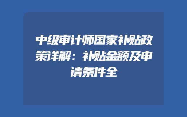 中级审计师国家补贴政策详解：补贴金额及申请条件全