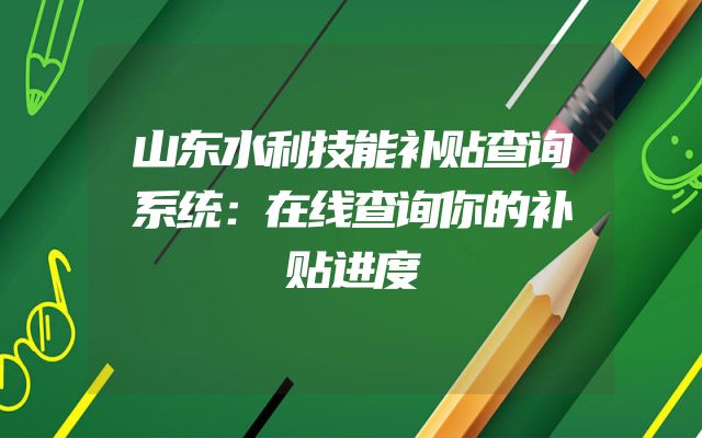 山东水利技能补贴查询系统：在线查询你的补贴进度