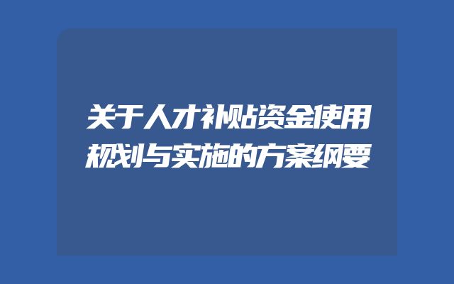 关于人才补贴资金使用规划与实施的方案纲要