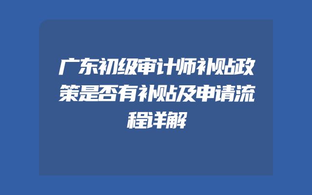 广东初级审计师补贴政策是否有补贴及申请流程详解