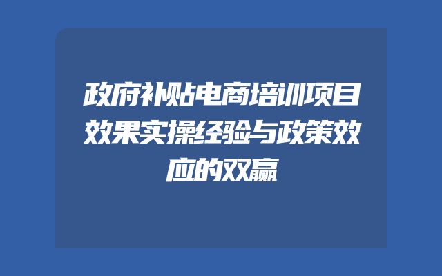 政府补贴电商培训项目效果实操经验与政策效应的双赢