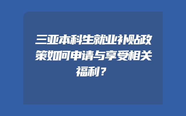 三亚本科生就业补贴政策如何申请与享受相关福利？