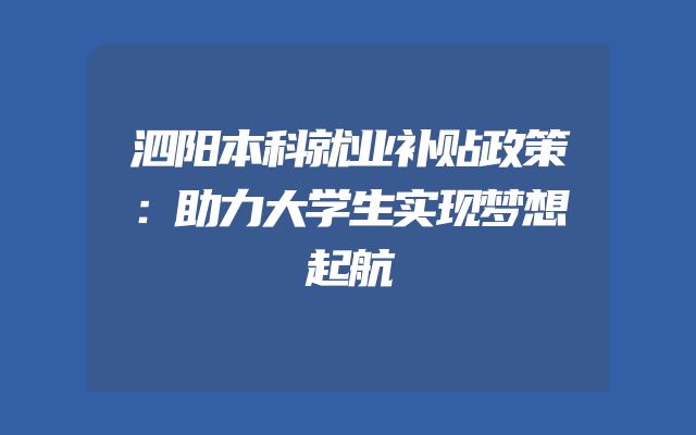 泗阳本科就业补贴政策：助力大学生实现梦想起航