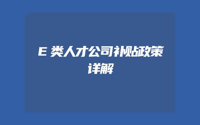 E类人才公司补贴政策详解