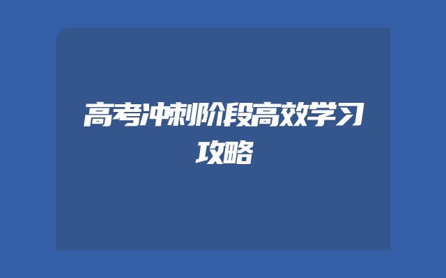 高考冲刺阶段高效学习攻略