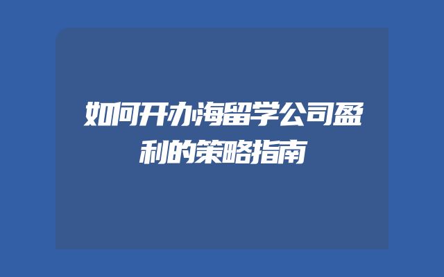 如何开办海留学公司盈利的策略指南