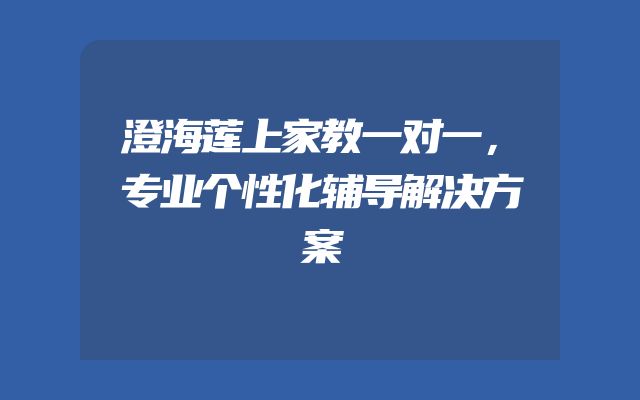 澄海莲上家教一对一，专业个性化辅导解决方案