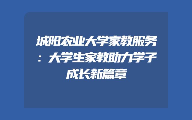 城阳农业大学家教服务：大学生家教助力学子成长新篇章